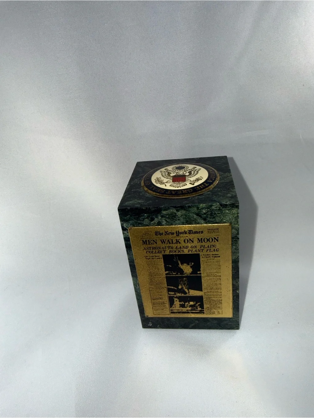 Collectible New York Times Men Walk On Moon Memory Marble Paperweight